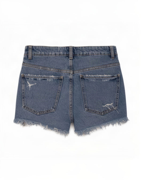 Zara Damen Distressed Denim Shorts EU 34 2XS W24 Blaue Baumwolle