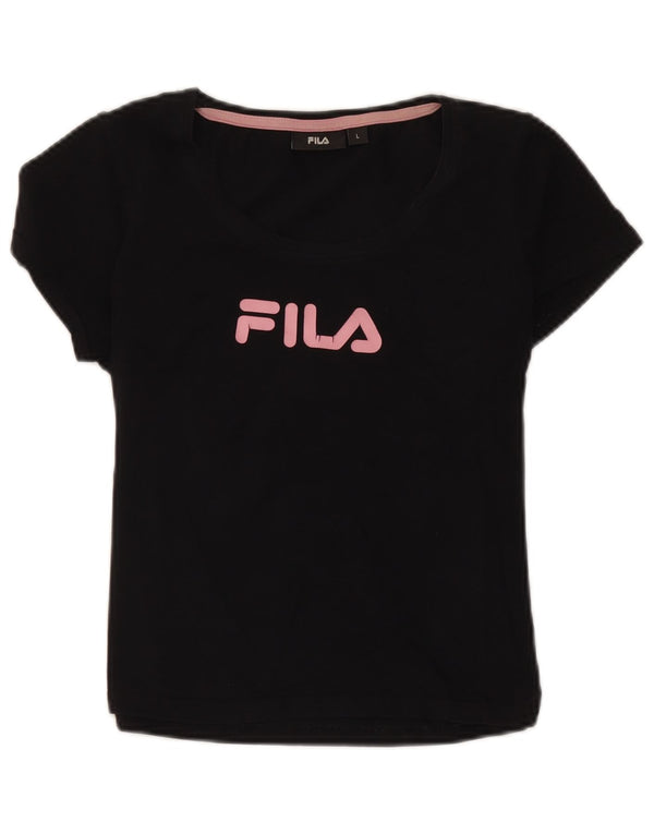 Fila Mädchen-T-Shirt mit Grafik, 11–12 Jahre, Größe L, schwarze Baumwolle