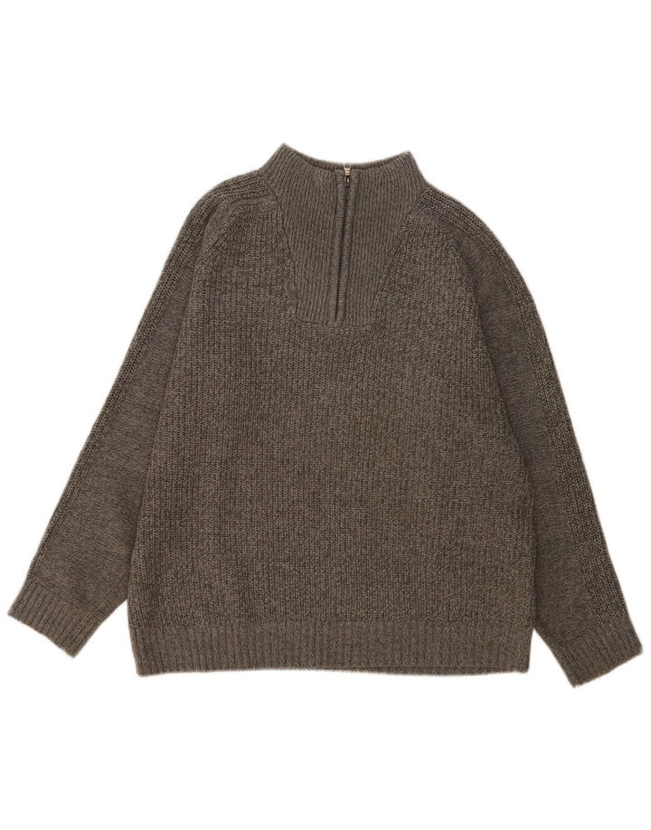 Marks & Spencer Herren-Pullover mit Reißverschluss am Hals, großes, grau meliertes Acryl