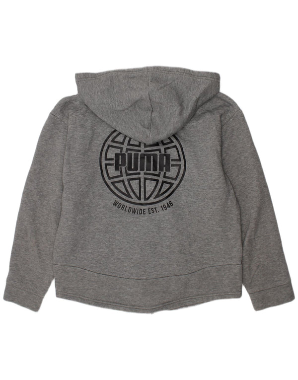 PUMA Mädchen Graphic Zip Hoodie Pullover 11–12 Jahre graue Baumwolle