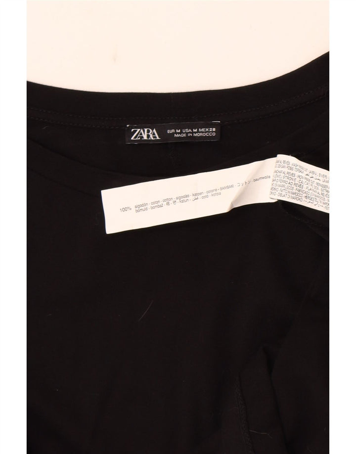 Zara Damen Langarm-Blusenoberteil UK 14 Mittelschwarze Baumwolle