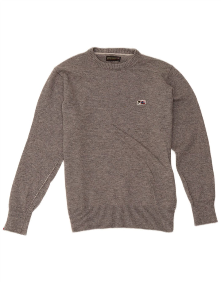 Napapijri Herren Geographic Pullover mit Rundhalsausschnitt, Größe S, graue Wolle