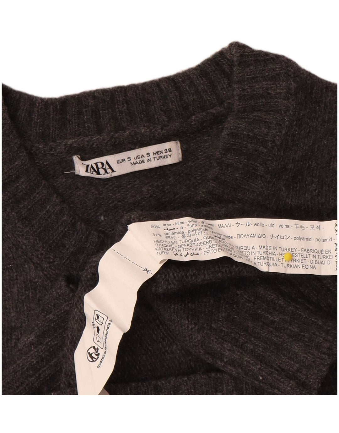 Zara Herren-Pullover mit Rundhalsausschnitt, kleine graue Wolle