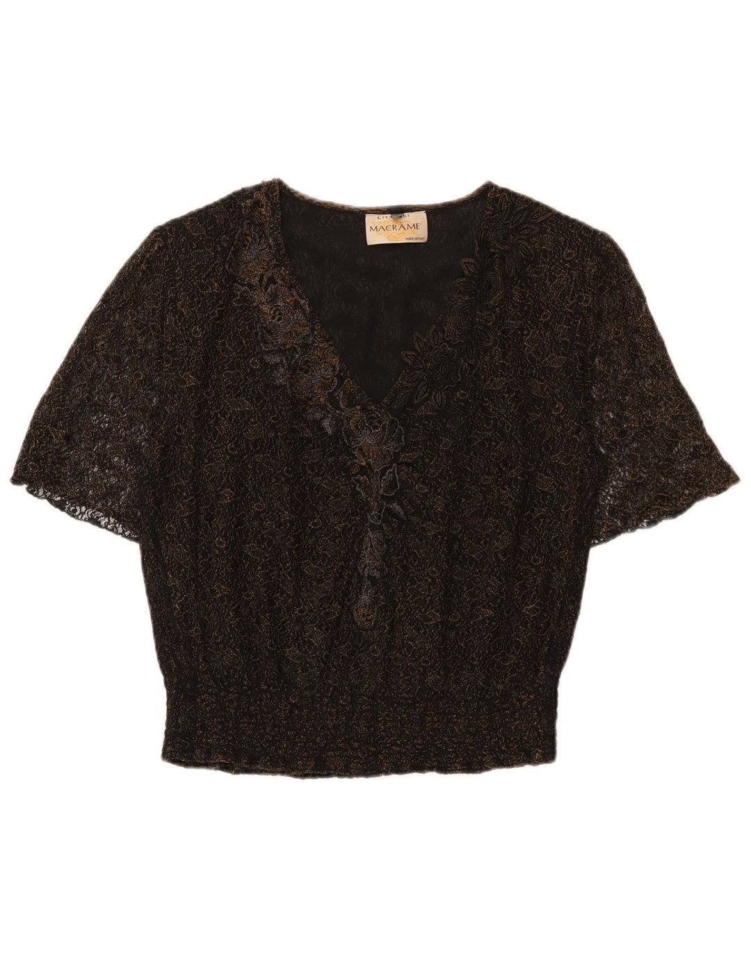 Vintage Damen Bluse Top UK 16 Großes schwarzes Blumenmuster
