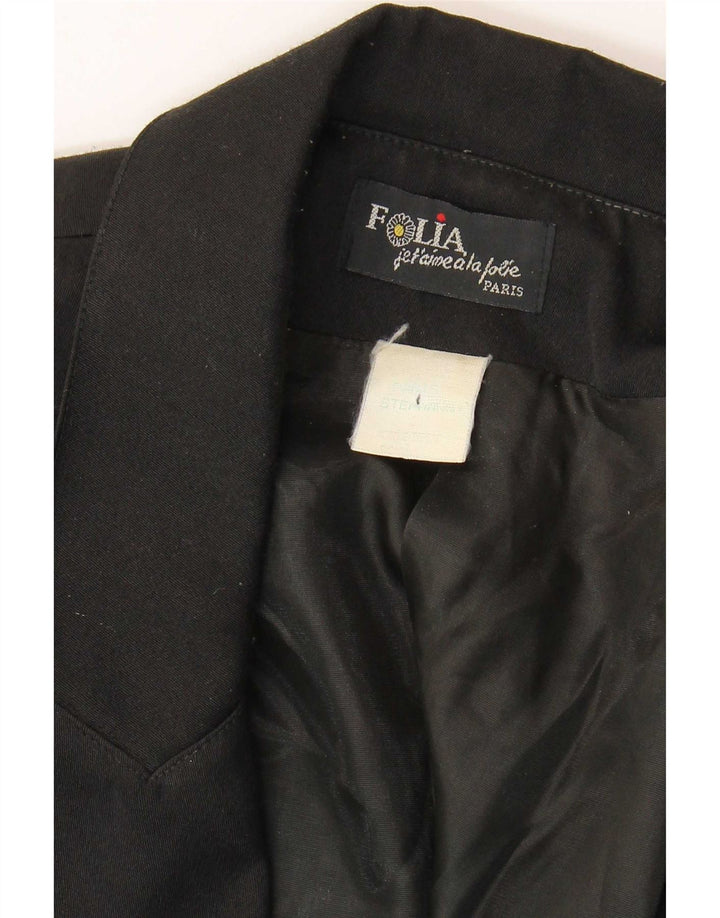 Vintage Damen Zweireiher Blazer Jacke UK 12 Medium Schwarz Paisley