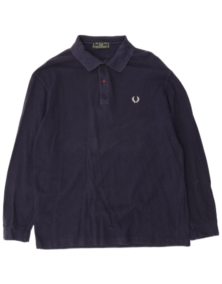 Fred Perry Herren-Langarm-Poloshirt, groß, marineblau, Baumwolle