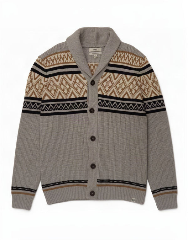 Marks & Spencer Herren-Strickjacke, XL, grau, geometrisch, Polyester