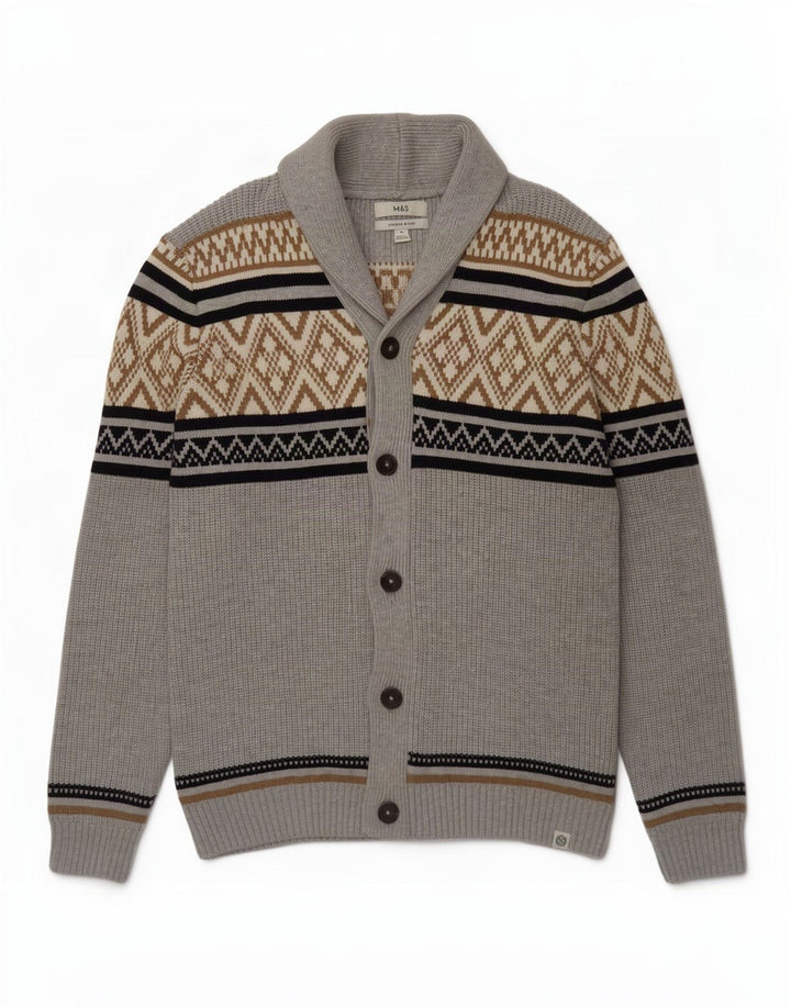 Marks & Spencer Herren-Strickjacke, XL, grau, geometrisch, Polyester