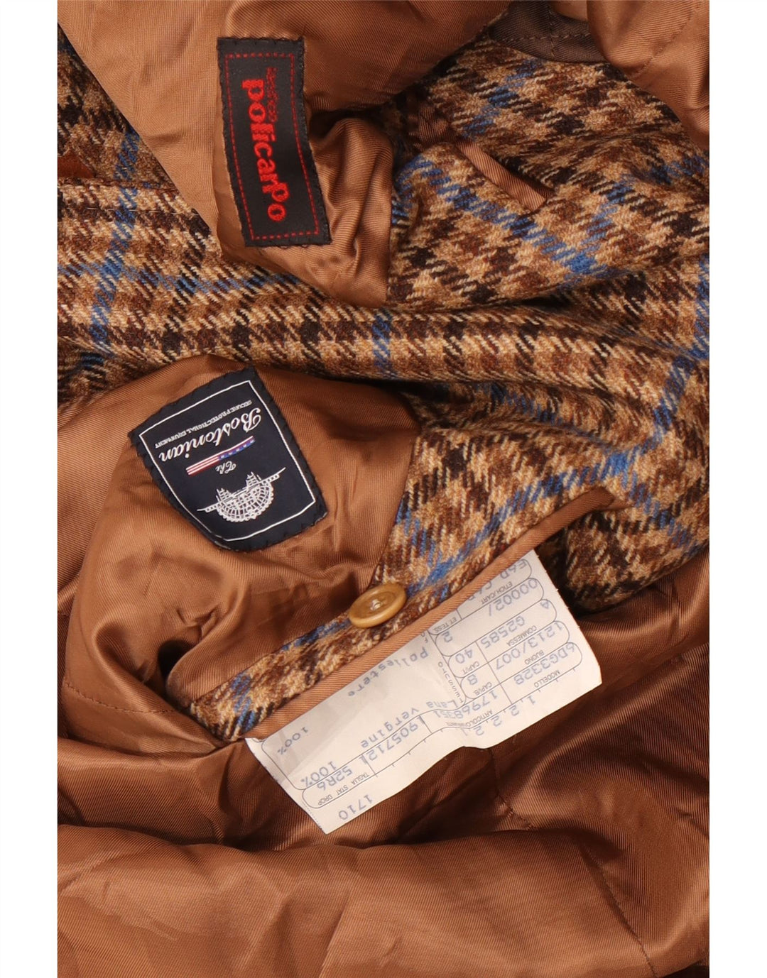 Bostonian Herren-Blazer mit 3 Knöpfen, IT 52 XL, braune Wolle mit Hahnentrittmuster