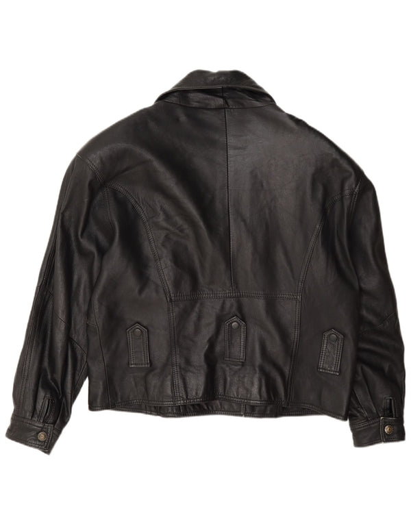 Vintage Damen Übergroße Leder Bikerjacke UK 10 Small Schwarz