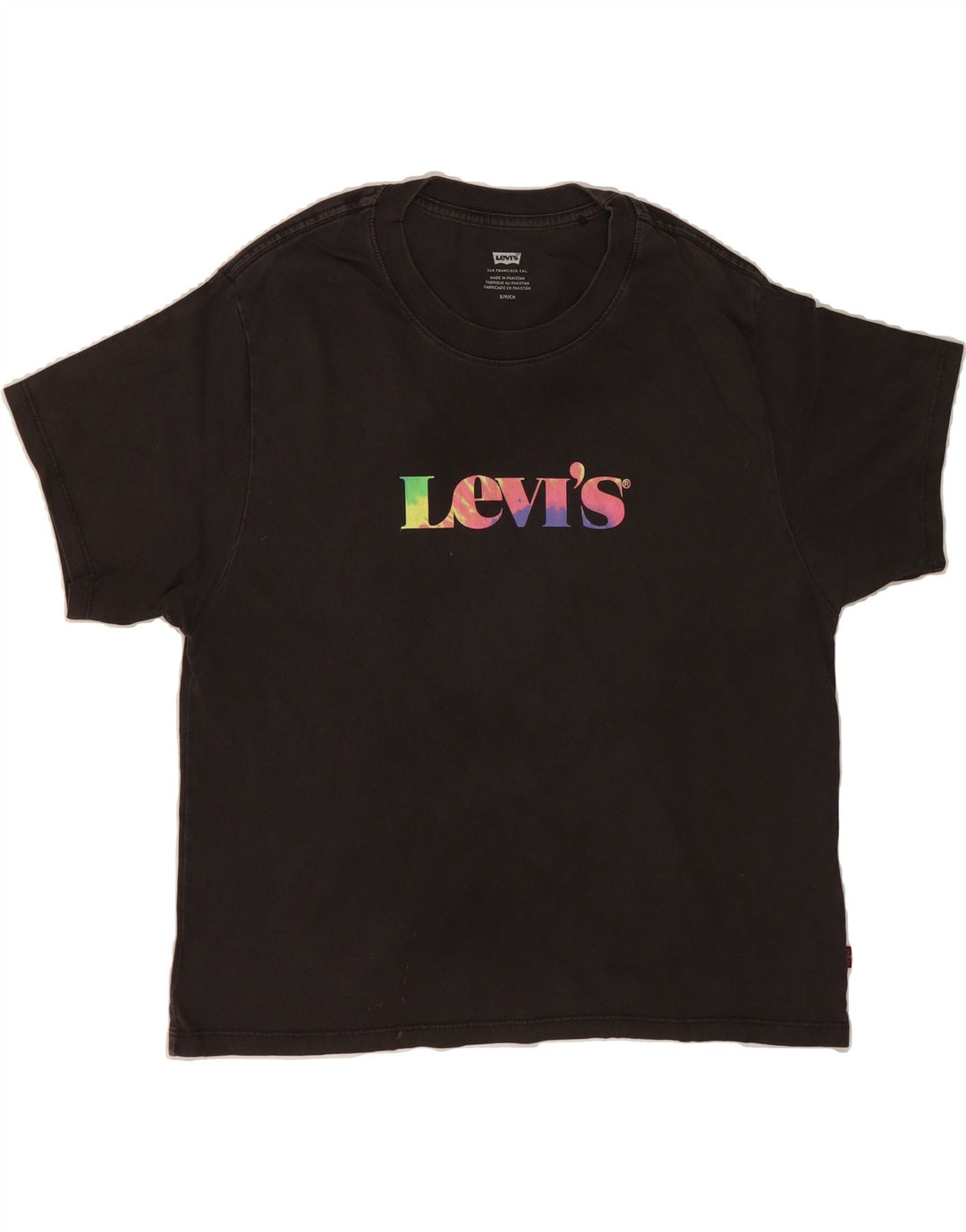 LEVI'S Womens Oversized Graphic T-Shirt Top UK 10 Small Black Cotton Vintage Levi's and Second-Hand Levi's from Messina Hembry 