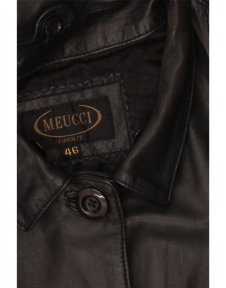 MEUCCI FIRENZE Womens Leather Coat IT 46 Large Black Leather Vintage Meucci Firenze and Second-Hand Meucci Firenze from Messina Hembry 
