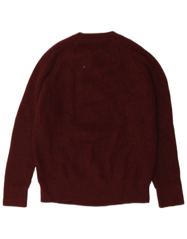Zara Mens Crew Neck Jumper Sweater Medium Burgundy Wool