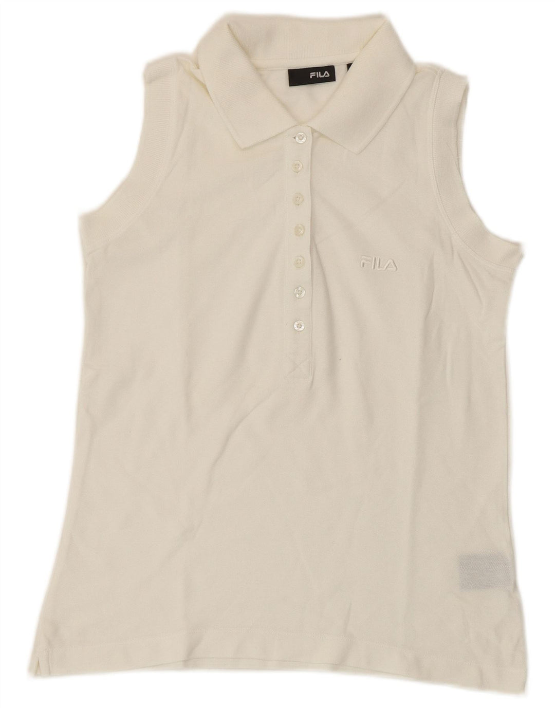 Fila Damen ärmelloses Poloshirt UK 12 Mittelweiße Baumwolle