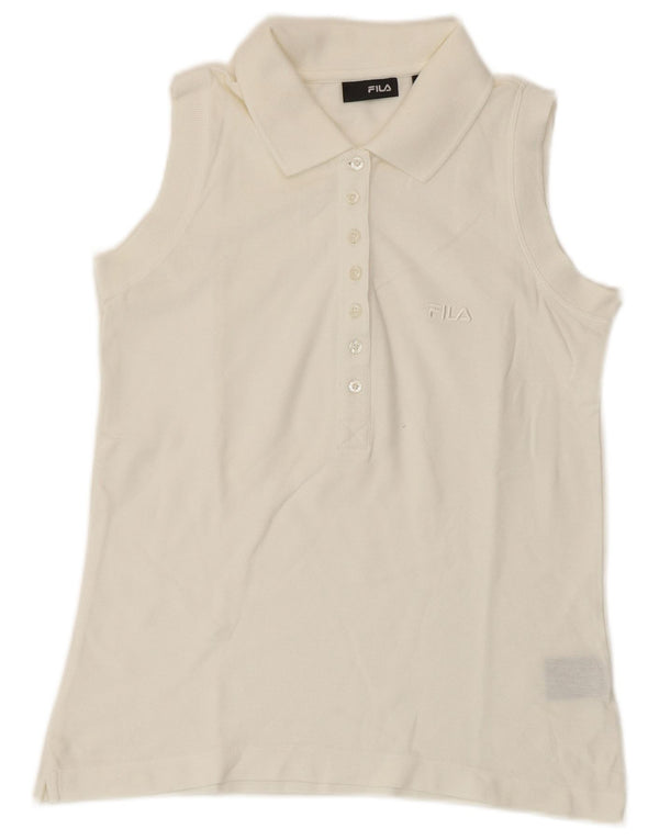 Fila Damen ärmelloses Poloshirt UK 12 Mittelweiße Baumwolle
