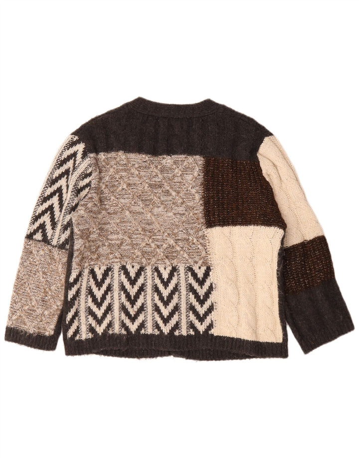 Zara Damen-Strickjacke in Übergröße, Gr. 10, klein, braun, Patchwork