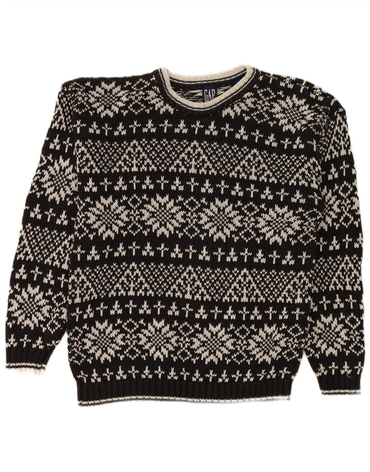Gap Herren-Pullover mit Rundhalsausschnitt, Größe S, Schwarz, Fair-Isle-Baumwolle