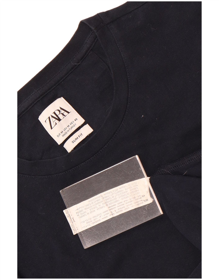 Zara Herren-T-Shirt mit schmaler Passform, mittelmarineblaue Baumwolle