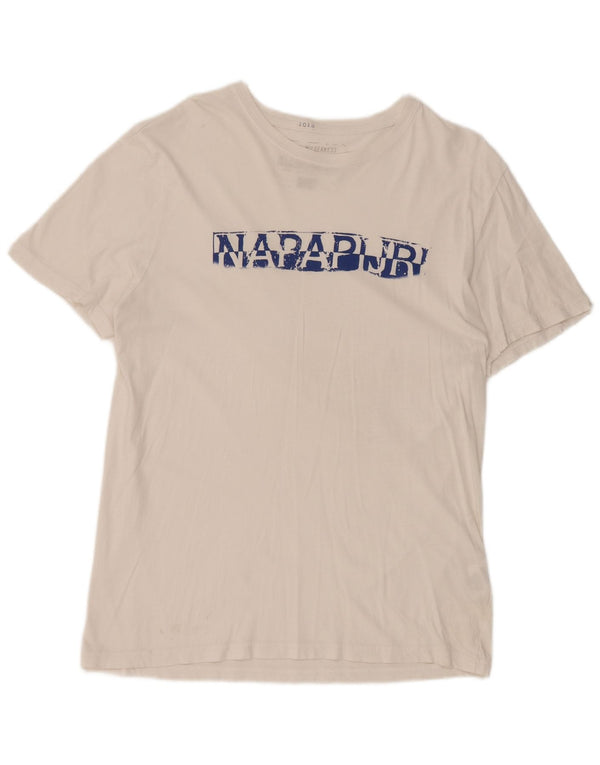 Napapijri Womens Graphic T-Shirt Top UK 14 Mittelweiße Baumwolle