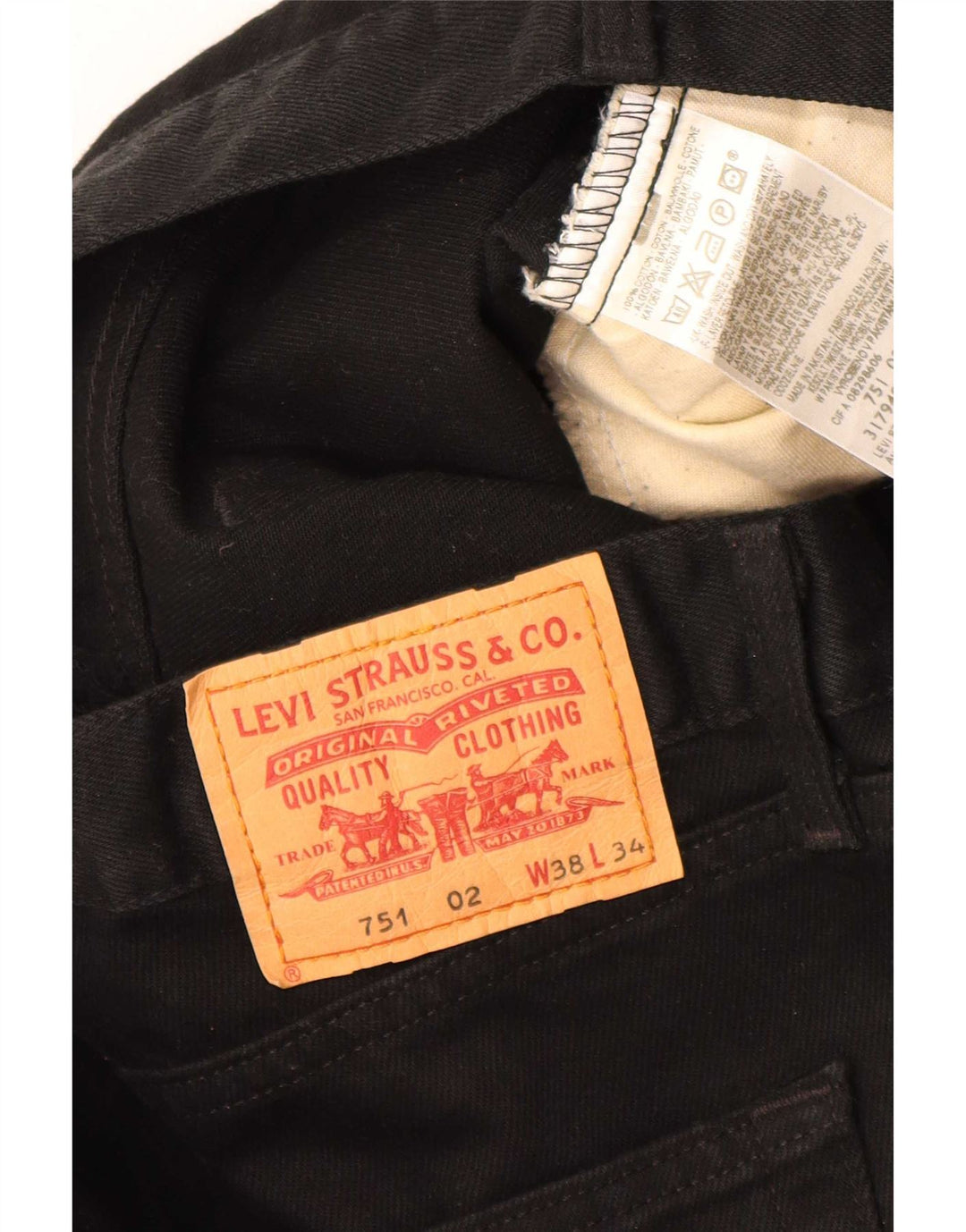 Levi's Herren 751 Straight Jeans W38 L34 Schwarze Baumwolle