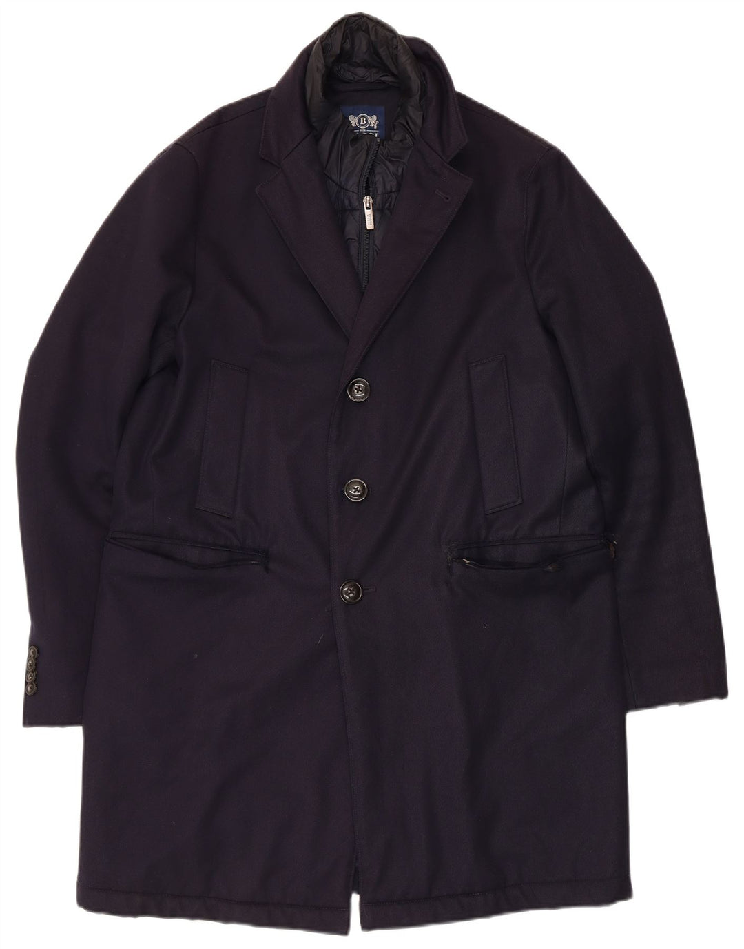 Boggi Herrenmantel IT 46 Small Marineblaue Wolle