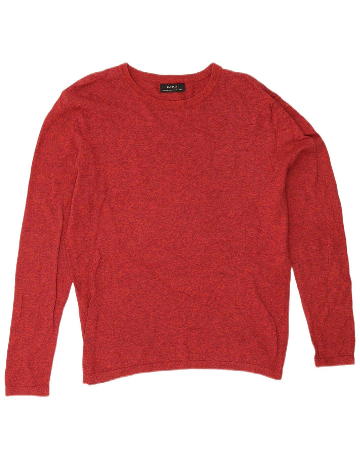 Zara Herren-Pullover mit U-Boot-Ausschnitt, mittelrot meliert