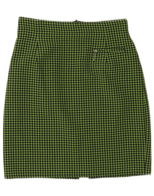 Vintage Damen Mini Bleistiftrock UK 10 Small W26 Grün Gingham Viskose