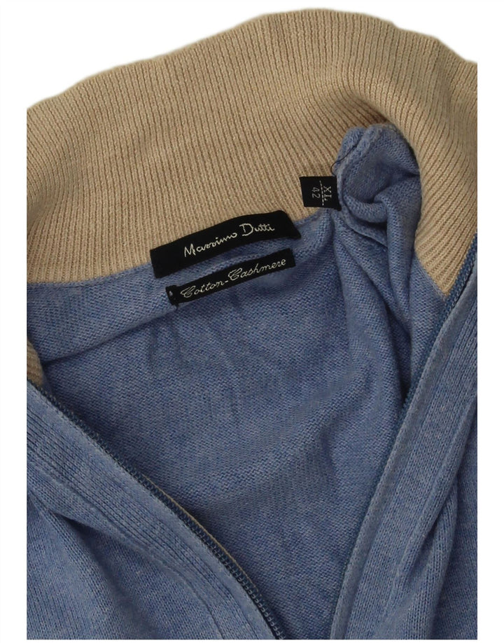 Massimo Dutti Herren-Pullover mit Reißverschluss, XL, blaue Baumwolle
