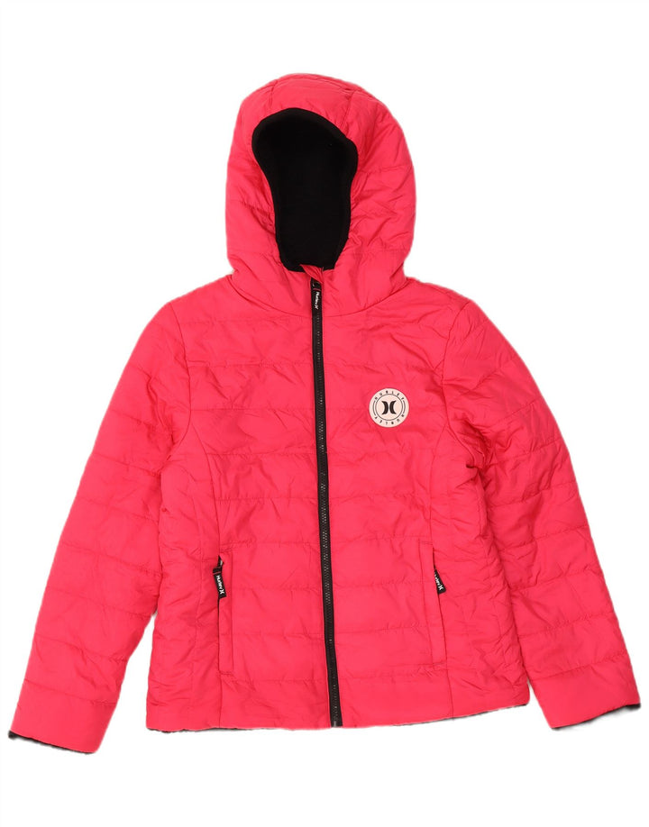 Hurley wattierte Mädchenjacke mit Kapuze, 12–13 Jahre, groß, rosa, Polyester