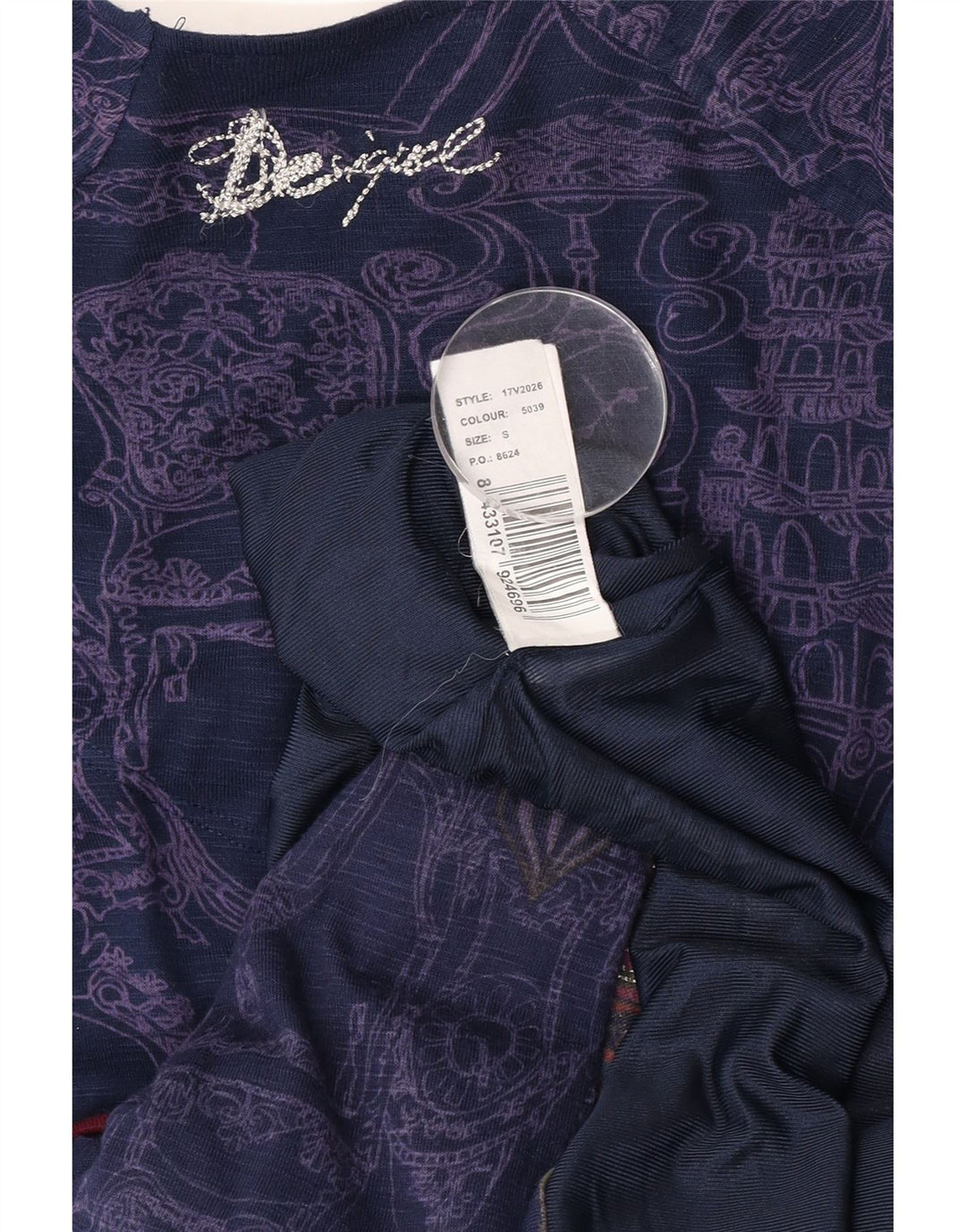 Desigual Damen Kleid mit abstraktem Muster und tiefer Taille, Gr. 8, Marineblau