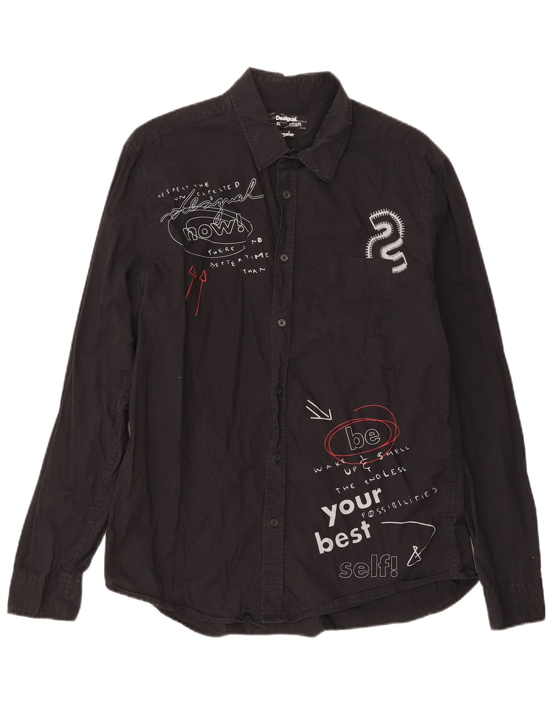 Desigual Herren Graphic Regular Fit Shirt XL Schwarz Baumwolle