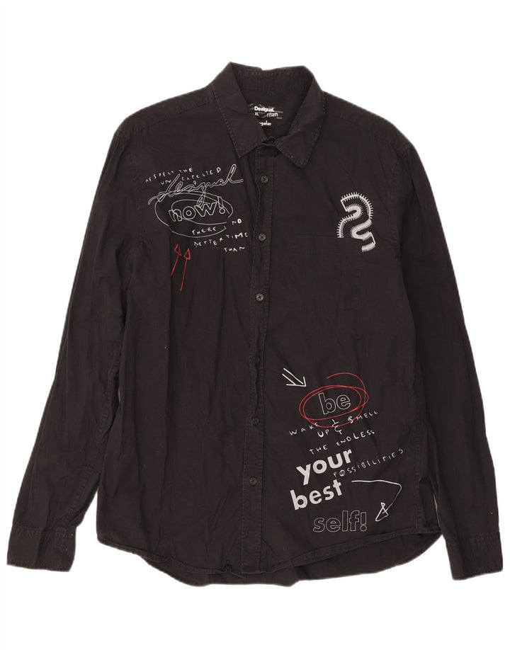 Desigual Herren Graphic Regular Fit Shirt XL Schwarz Baumwolle
