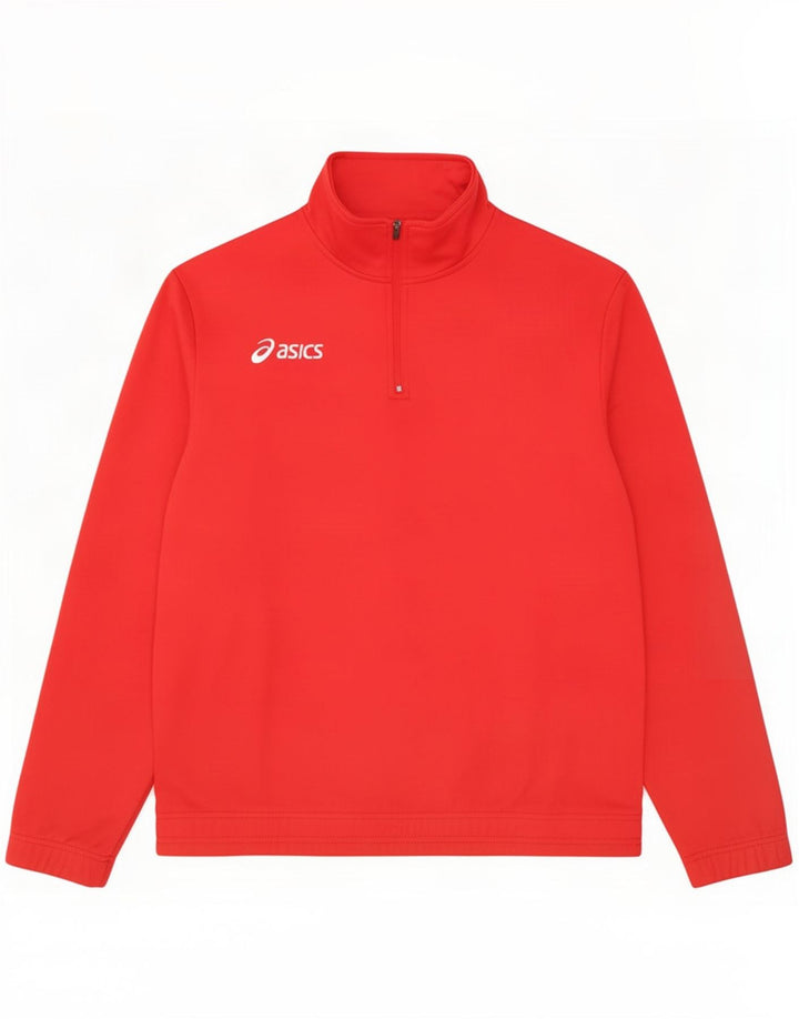 Asics Jungen-Sweatshirt mit Reißverschluss am Hals, 13–14 Jahre, rotes Polyester