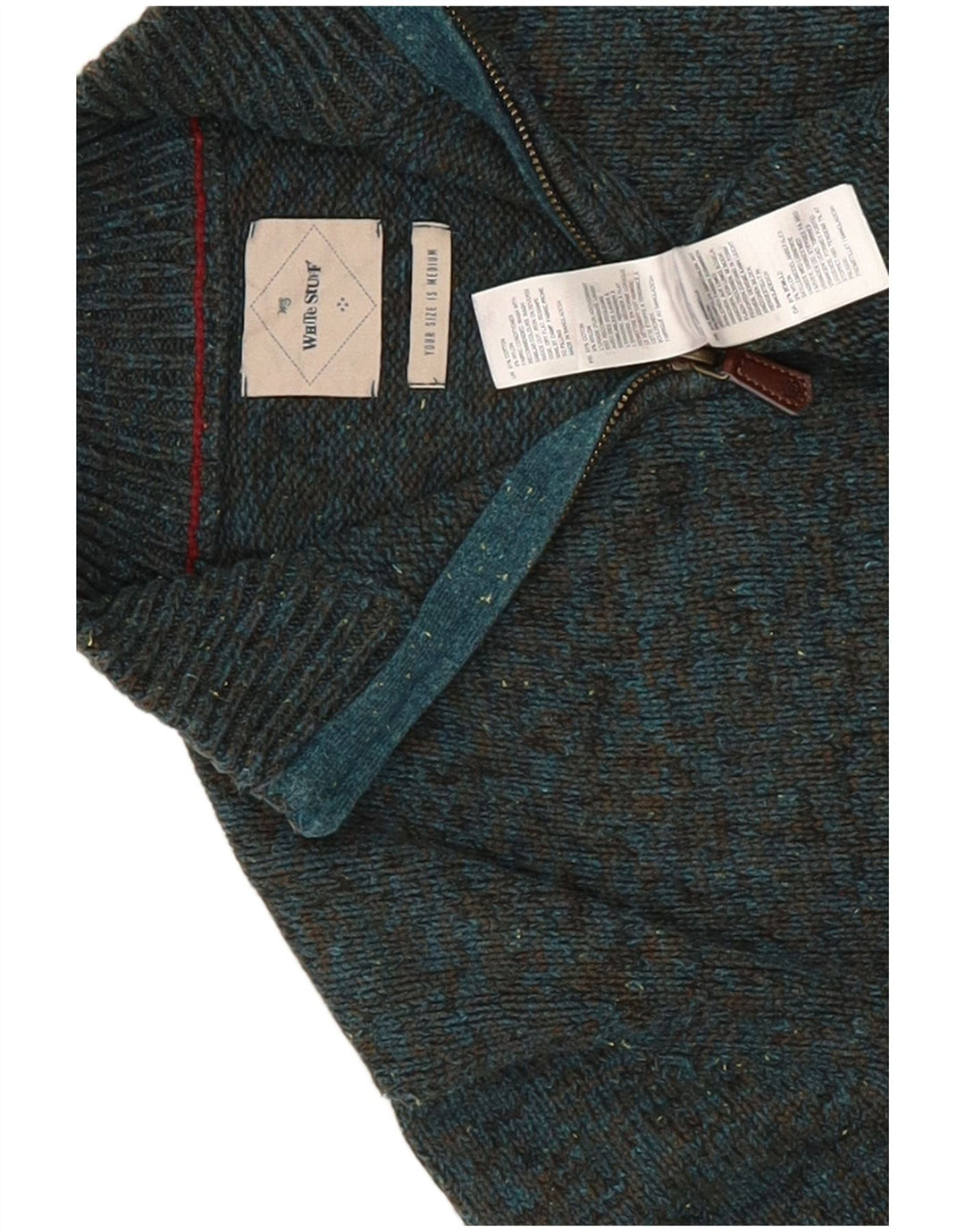 White Stuff Herren-Pullover mit Reißverschluss am Hals, mittelgrün gefleckte Baumwolle