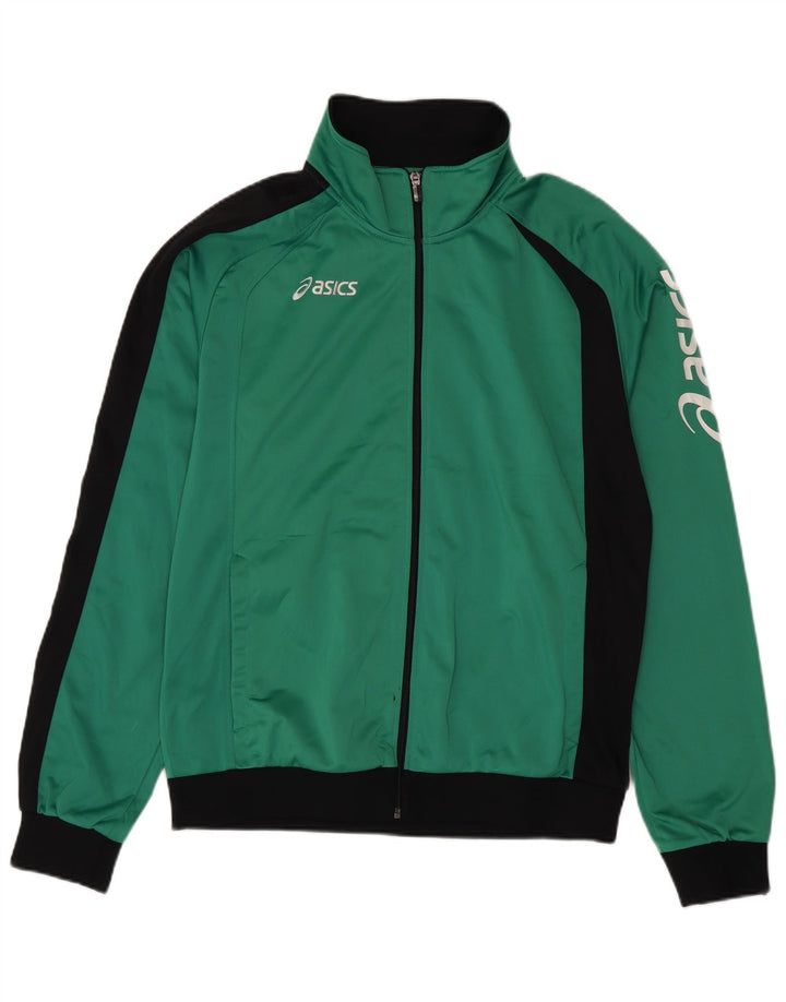 Asics Herren-Trainingsanzug mit grafischem Oberteil, 2XL, grünes Farbblock-Polyester