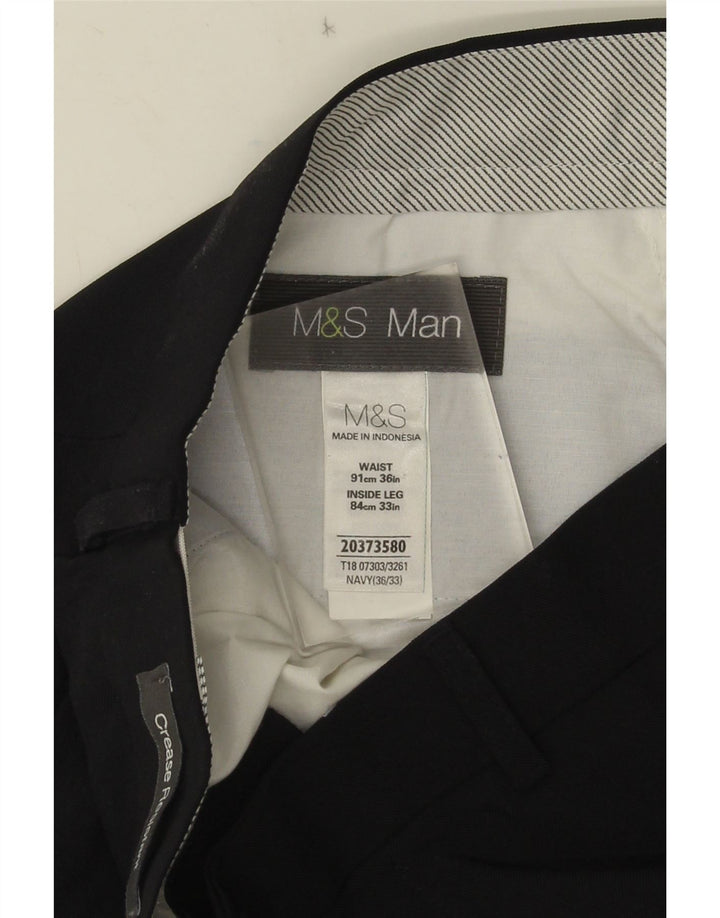 Gerade Herren-Anzughose von Marks & Spencer, W36, L33, marineblaues Polyester