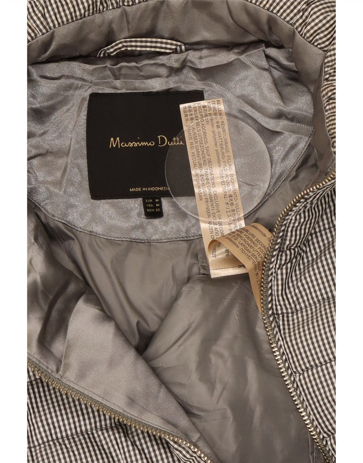 Massimo Dutti Damen Wattierte Jacke UK 14 Mittelgraues Gingham-Polyester