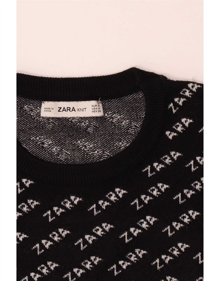 Zara Damen-Pullover mit grafischem Rundhalsausschnitt, Gr. 14, mittelschwarz
