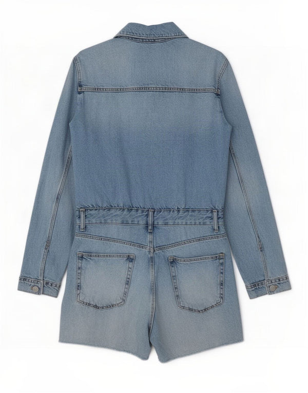 Zara Damen Denim Playsuit UK 12 Mittelblaue Baumwolle