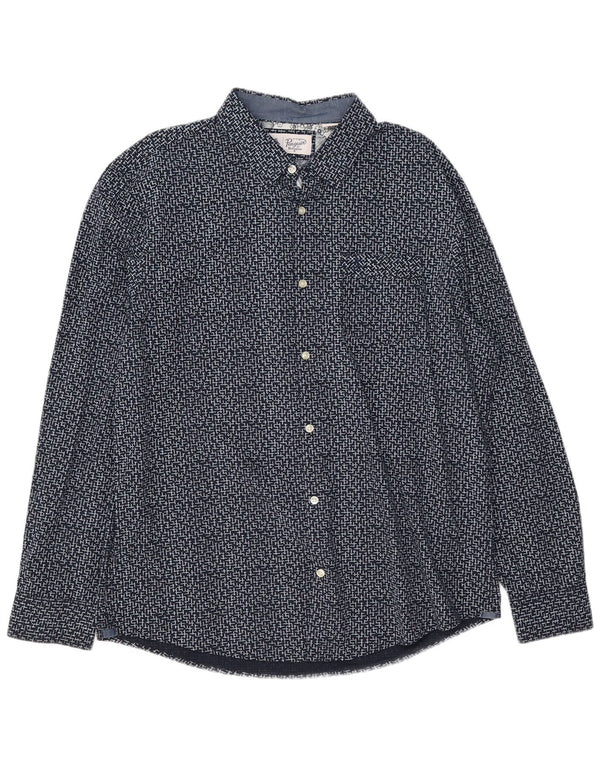 Pinguin-Herrenhemd XL aus blauer, geometrischer Baumwolle