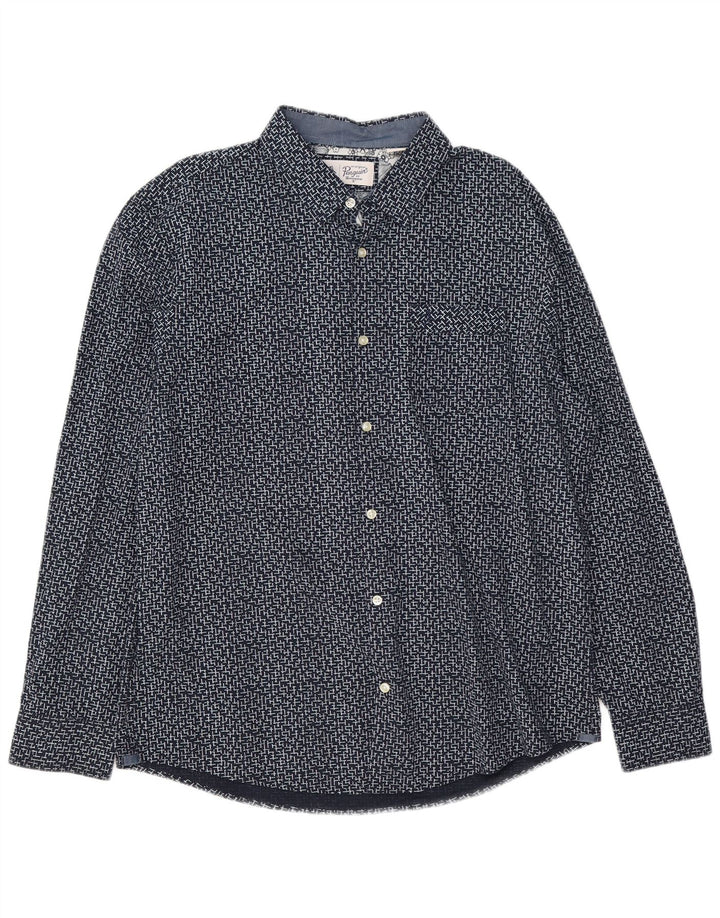 Pinguin-Herrenhemd XL aus blauer, geometrischer Baumwolle