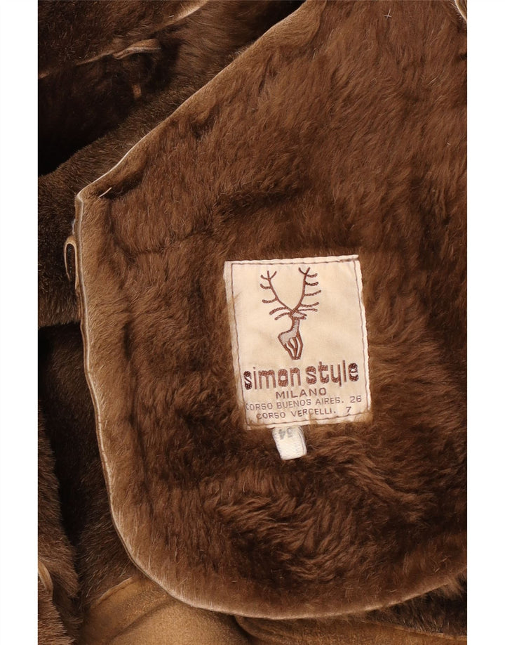 Vintage Herren Shearling Overcoat IT 54 2XL Beige
