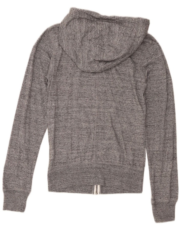 Nike Womens Zip Hoodie Sweater UK 6 XS Grey Flecked Cotton