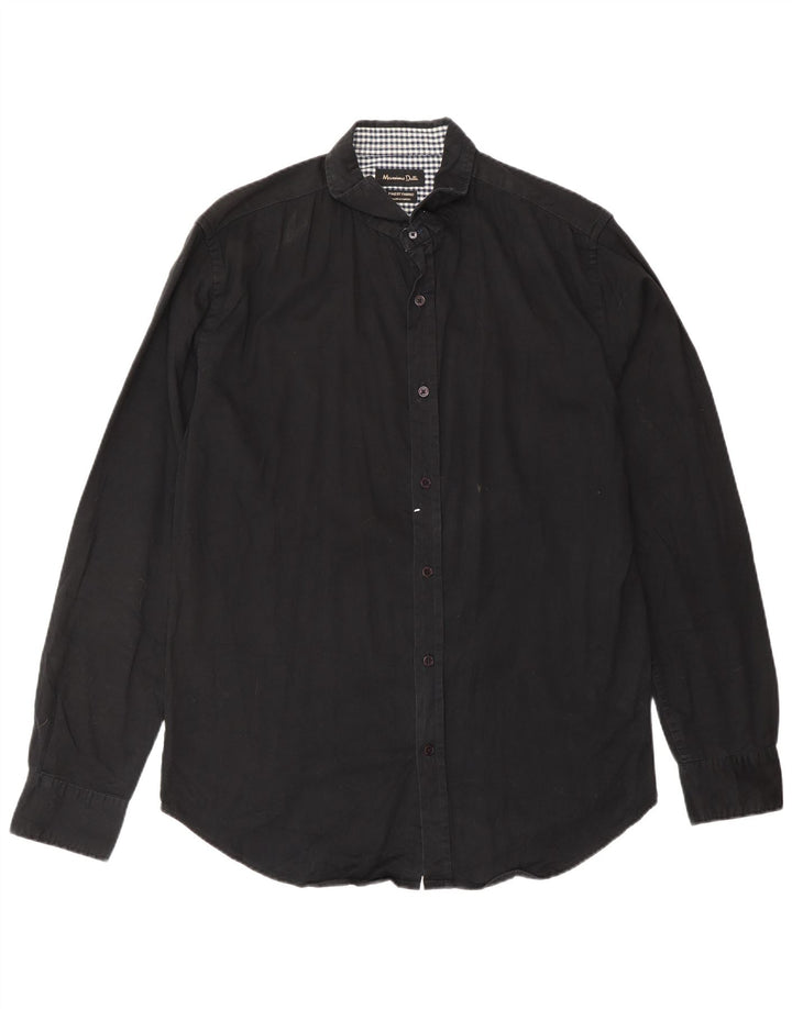 MASSIMO DUTTI Herrenhemd EU 40 Mittelschwarze Colourblock-Baumwolle