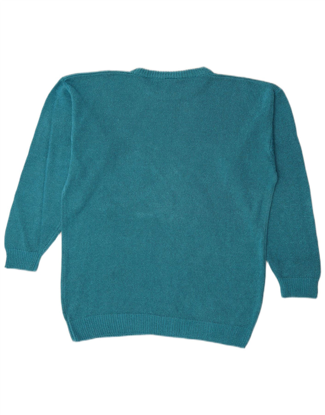 Vintage-Damenpullover mit Grafik, übergroß, U-Boot-Ausschnitt, Gr. 14, Mittelblau