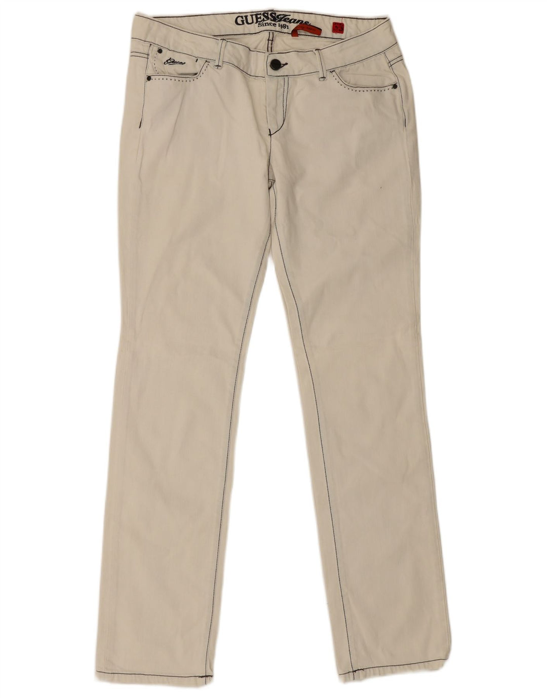 Guess Damen Slim Jeans W33 L34 Off White Baumwolle