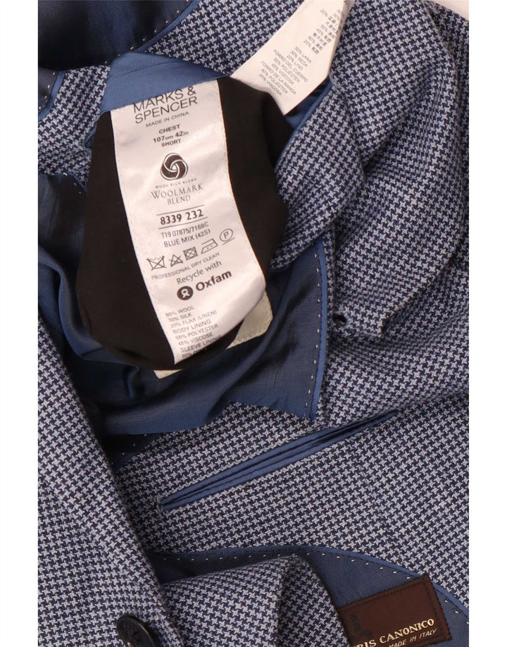 Marks & Spencer Herren-Kurzblazer, Größe 42, Blau, Hahnentrittmuster