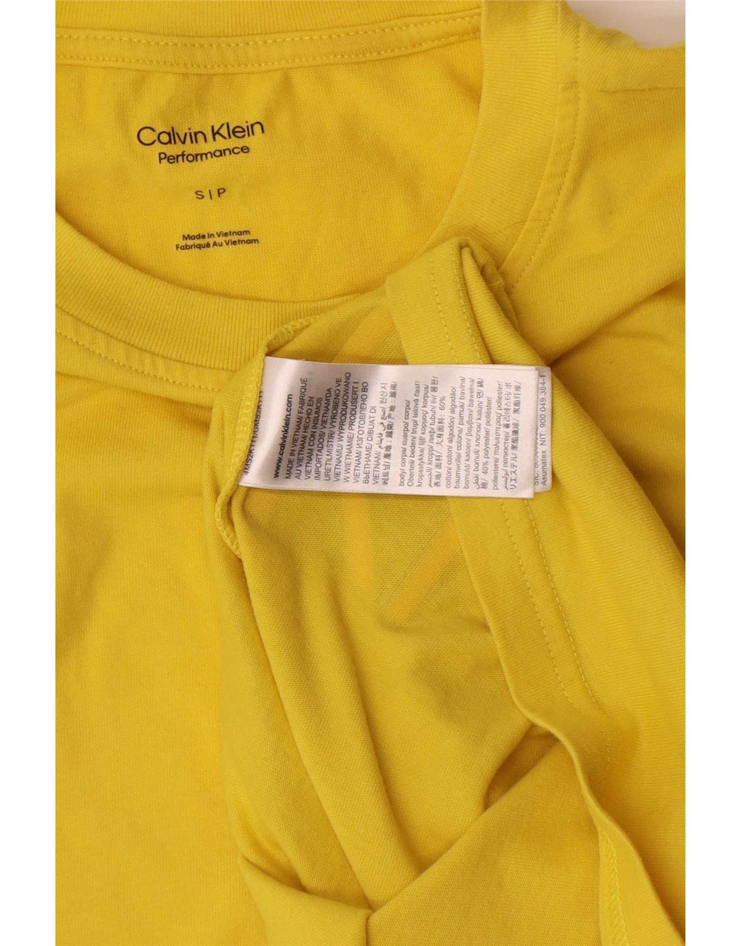 Calvin Klein Herren-T-Shirt mit Grafik, Größe S, gelbe Baumwolle