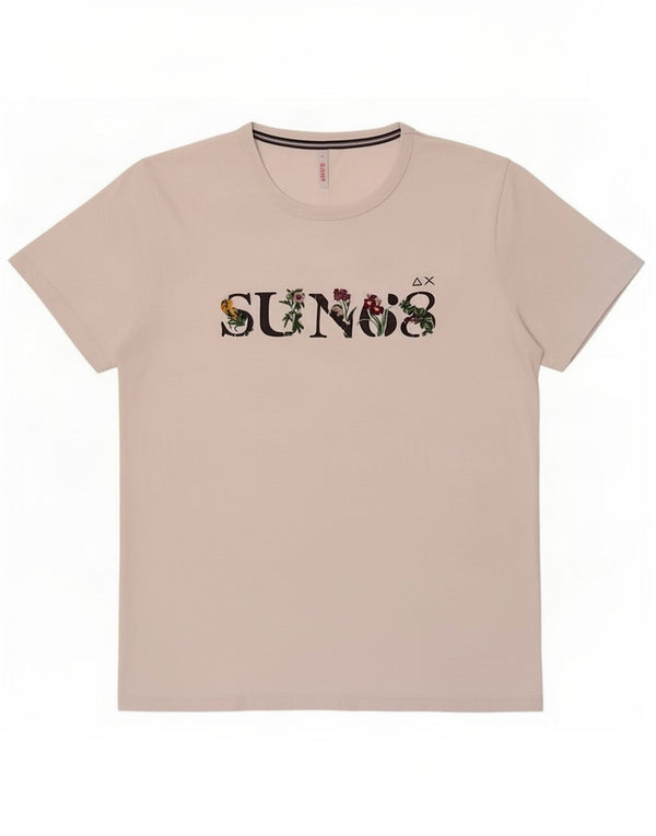 Sun68 Damen-T-Shirt mit Grafik, UK 14, Größe L, weiße Baumwolle