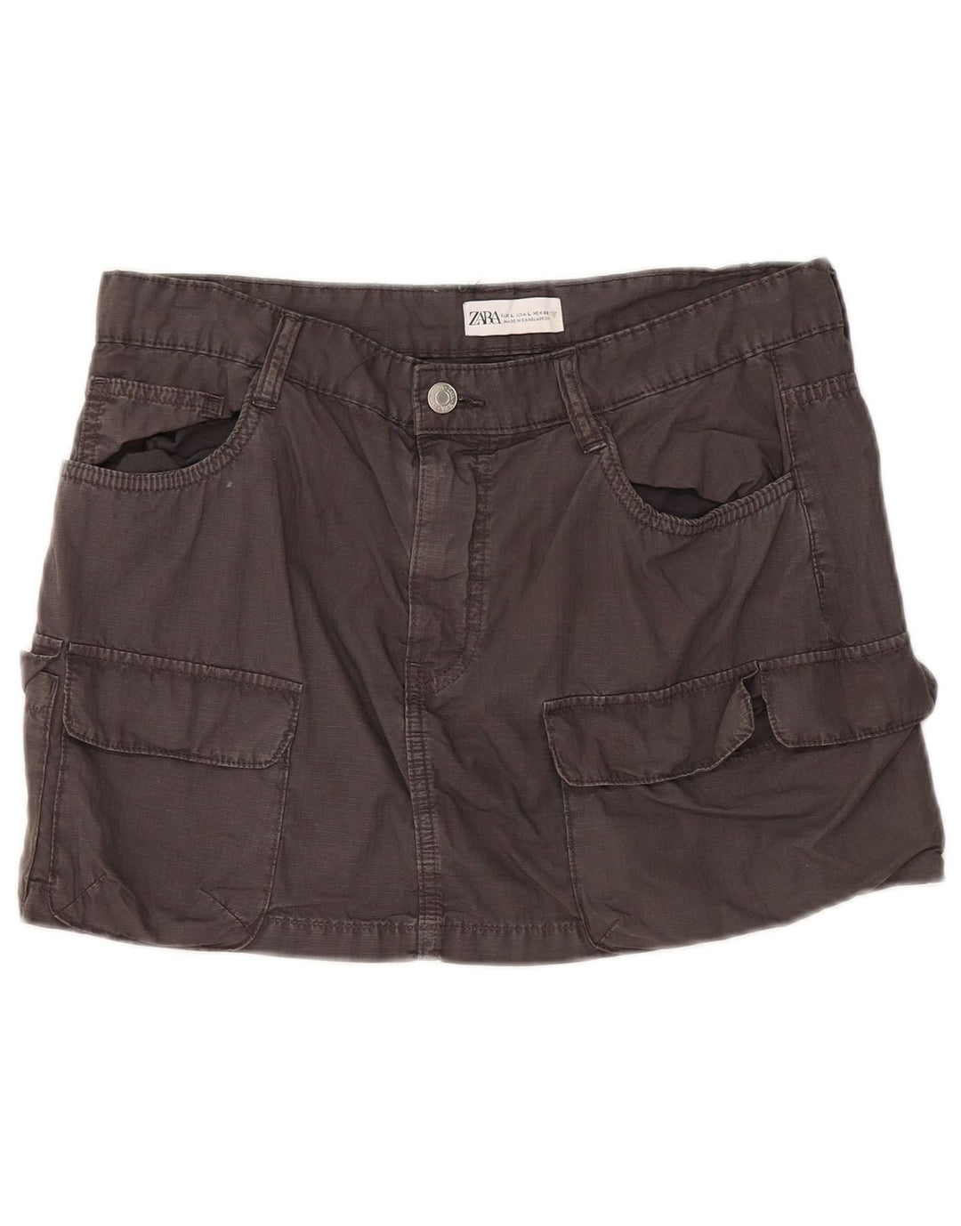 Zara Damen Mini-Cargo-Rock, Größe L, W30, Grau, Baumwolle